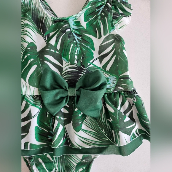 Tropical Print Montesera Print Ruffle Baby One Piece Swim Suit - Picture 3 of 11